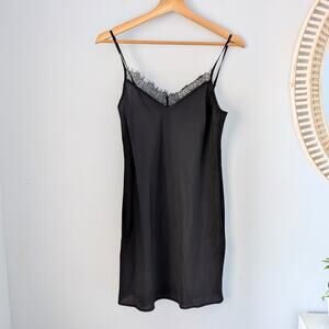 REISS Lace Trim Satin Slip Dress V Neck Black US size 0 NWOT